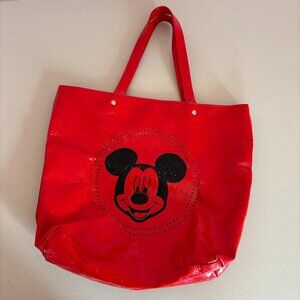 Mickey Mouse Disney Red Bedazzled Red Patent Leather Tote Bag